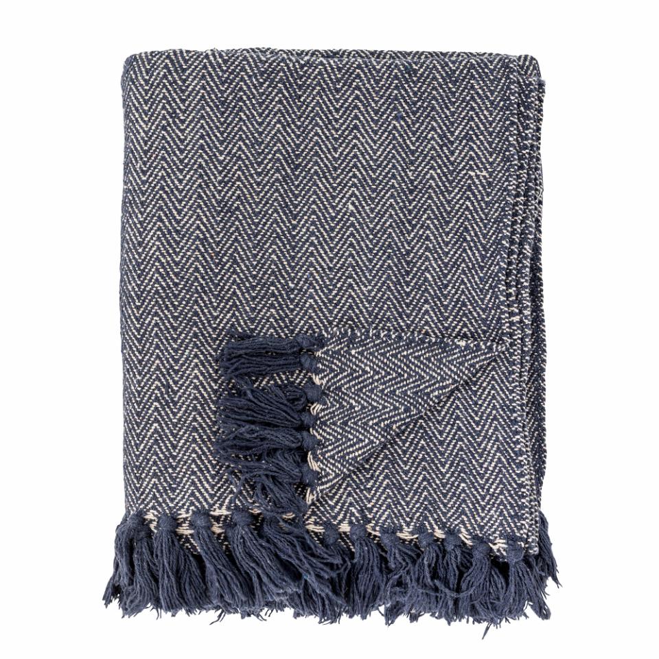Herringbone Throw, Blue, Recycled Cotton