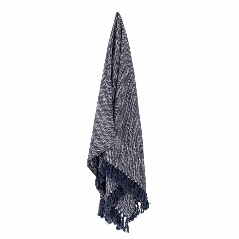Herringbone Throw, Blue, Recycled Cotton