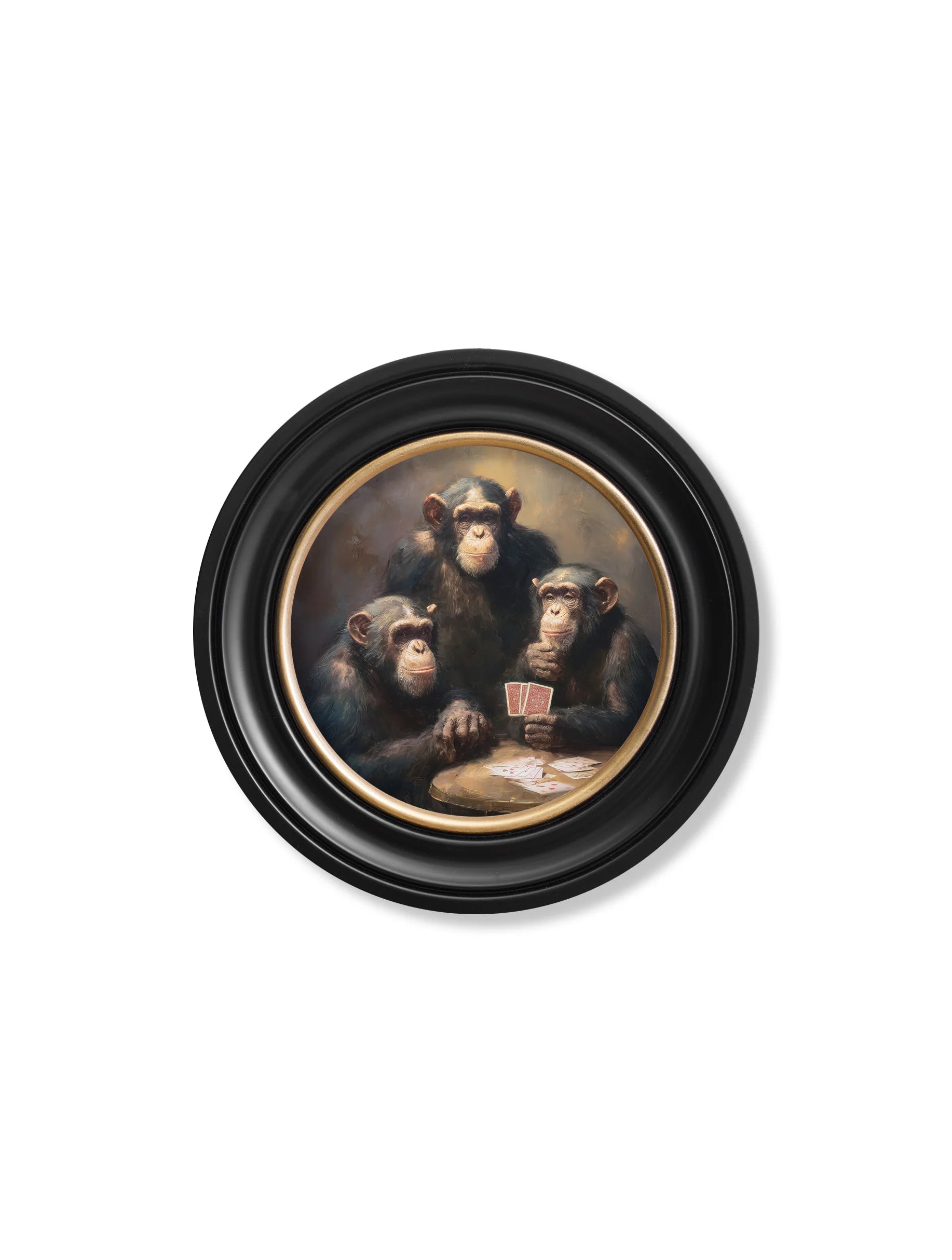 The Card-Playing Chimps - Oxford Round Frame