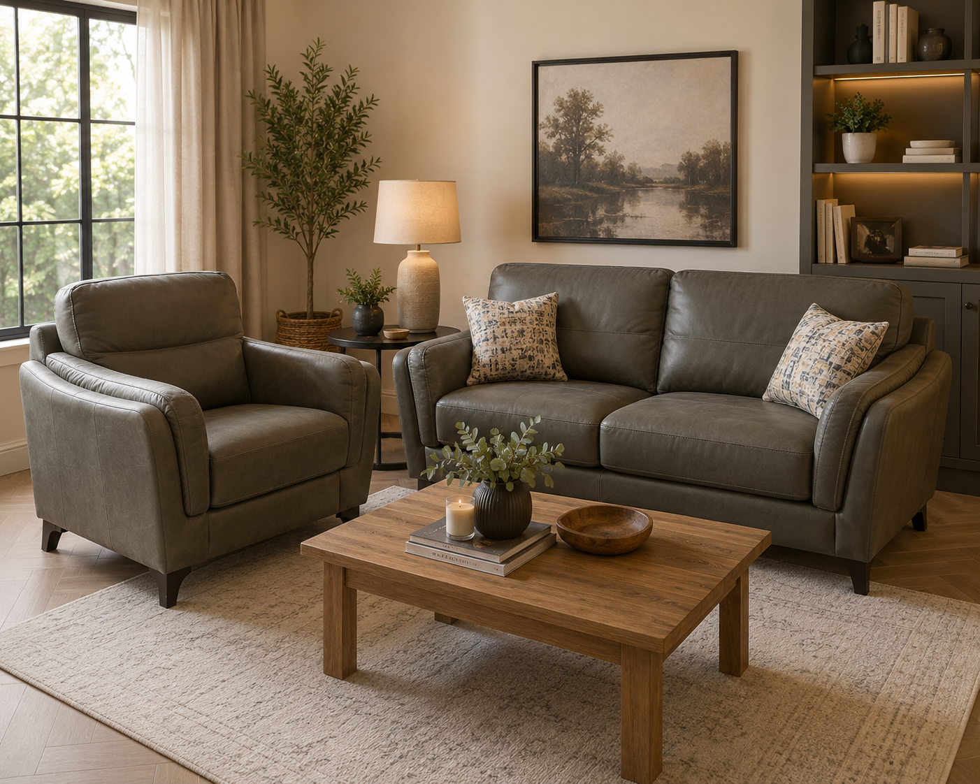 Harvard 3 Seater and Chair Italian leather