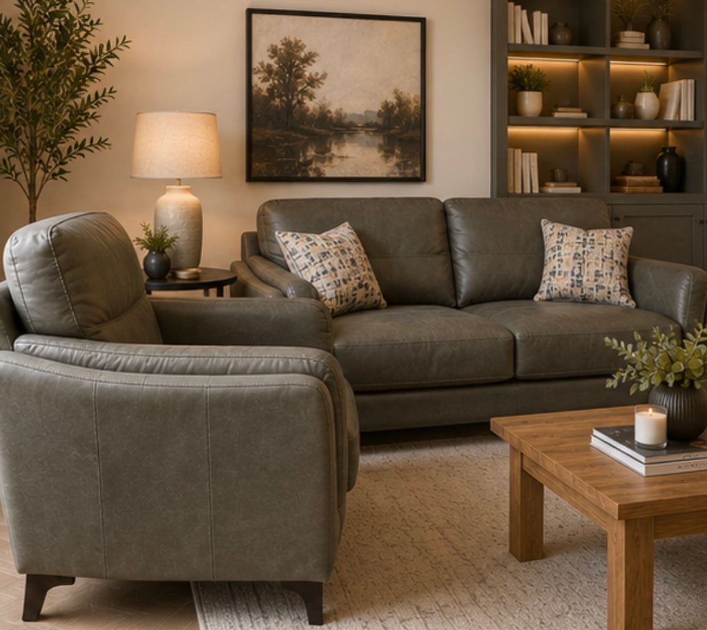 Harvard 3 Seater and Chair Italian leather