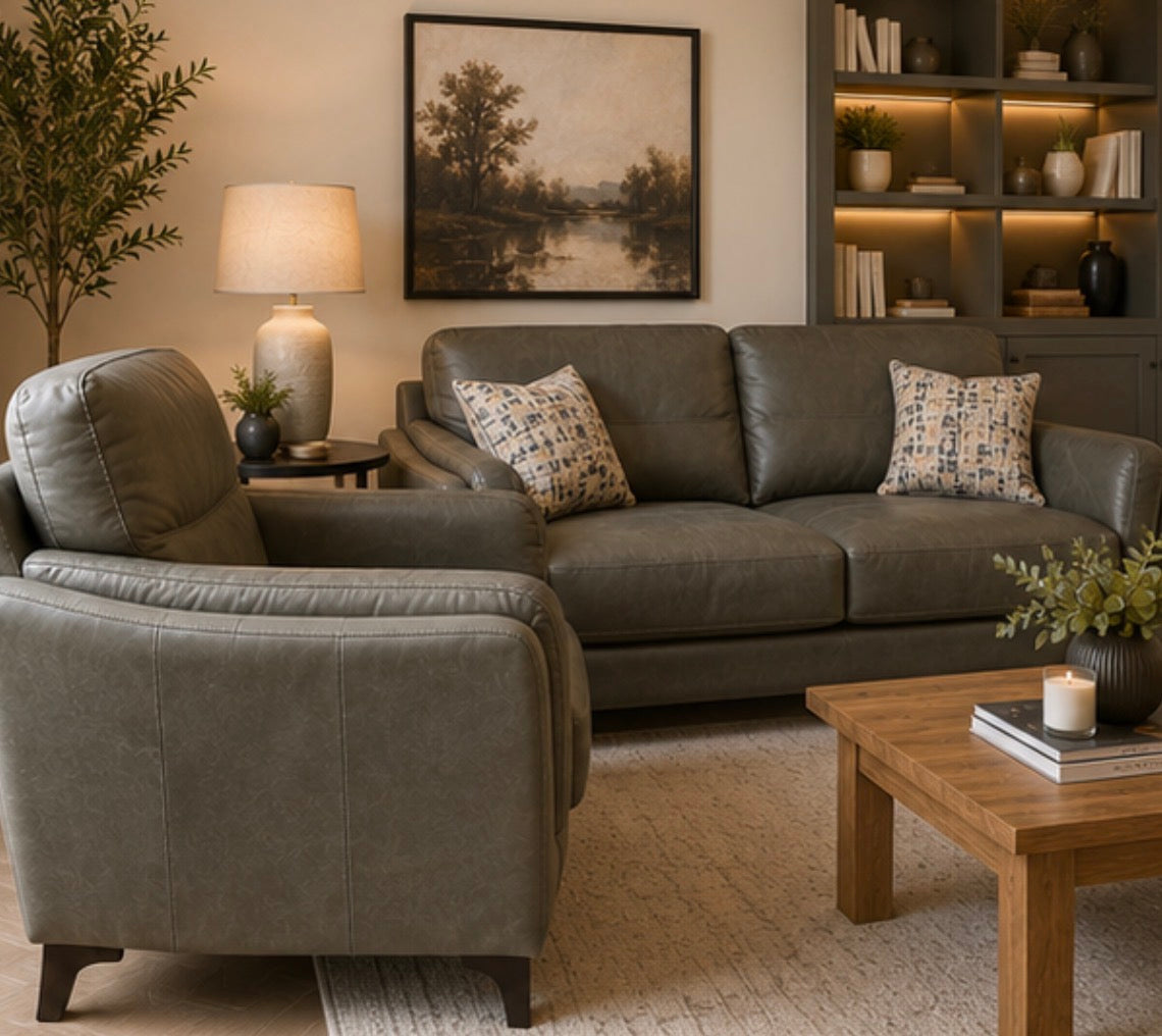 Harvard 3 Seater and Chair Italian leather