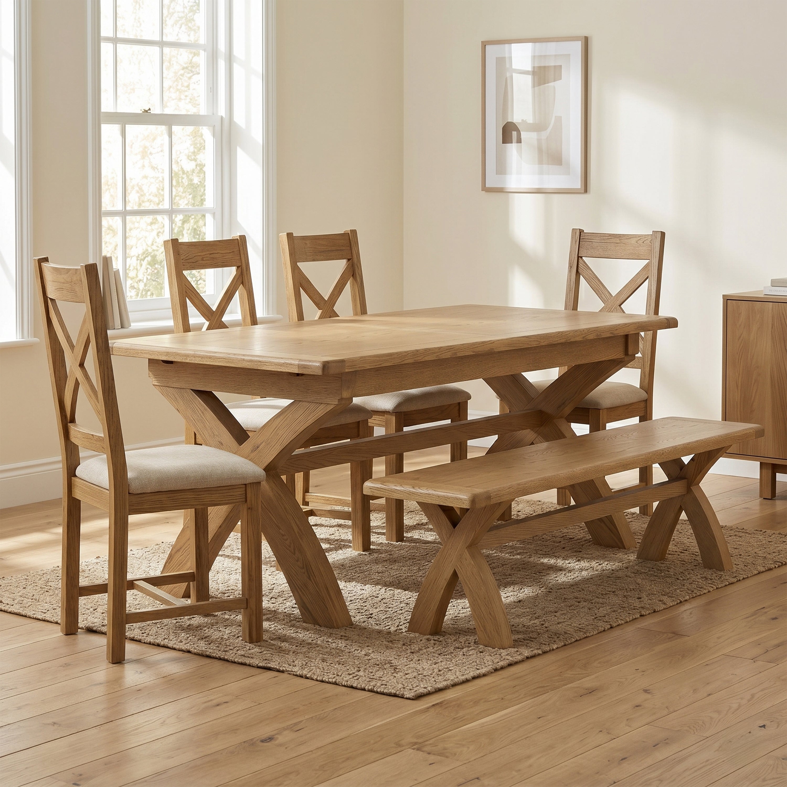Dalton Fixed Top Table +4 X Chairs & Bench