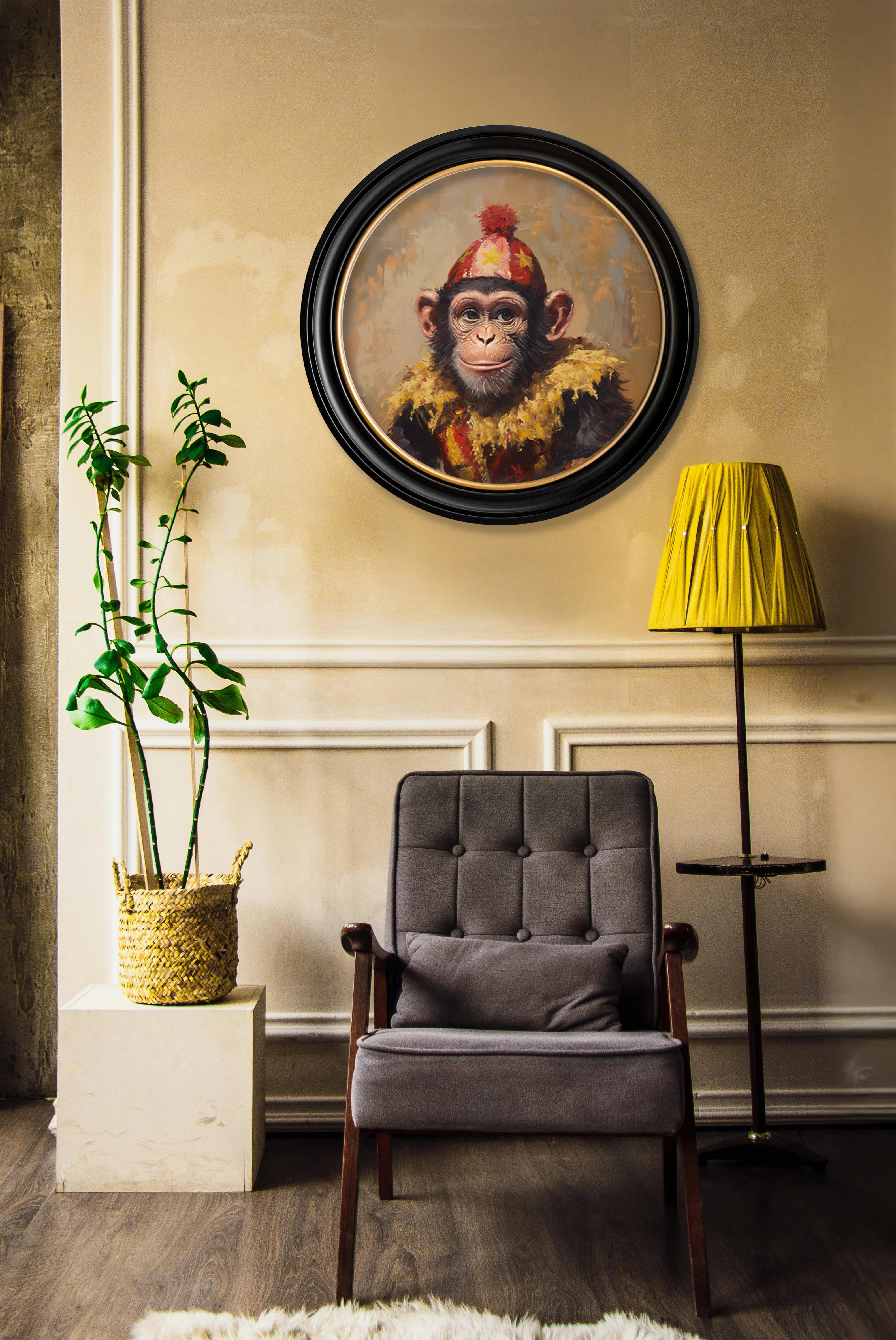 Chimpy the Daring - Circus Chimpanzee Oxford Round Frame (Copy)