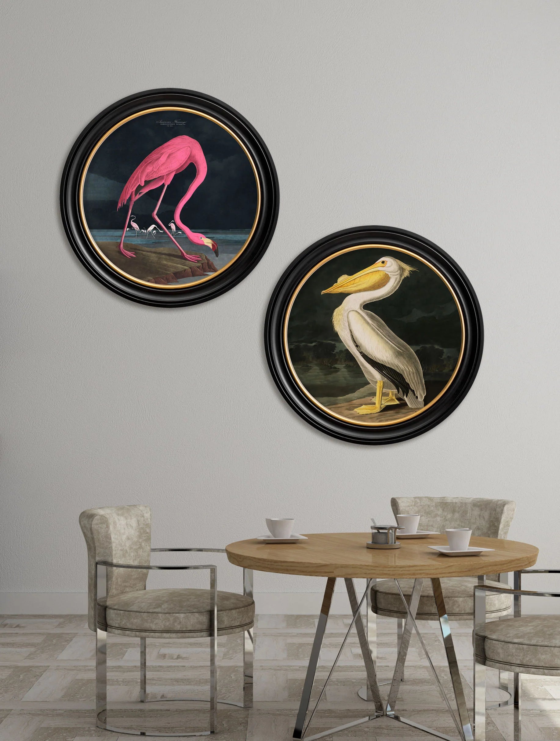 Audubon's Flamingo - Dark - Round Frame