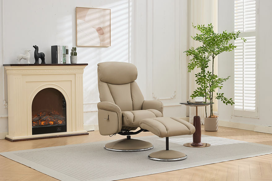 Seaton Swivel Chair + Stool In Mushroom