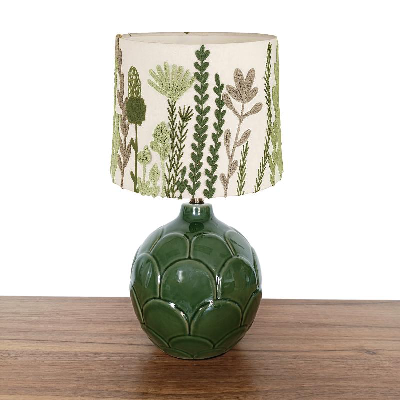 Lotus Ceramic Moss Base with Harvest Green Mini Shade