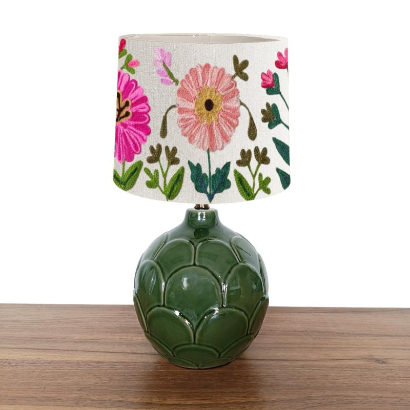 Lotus Ceramic Moss Base with Ensley Linen Mini Shade