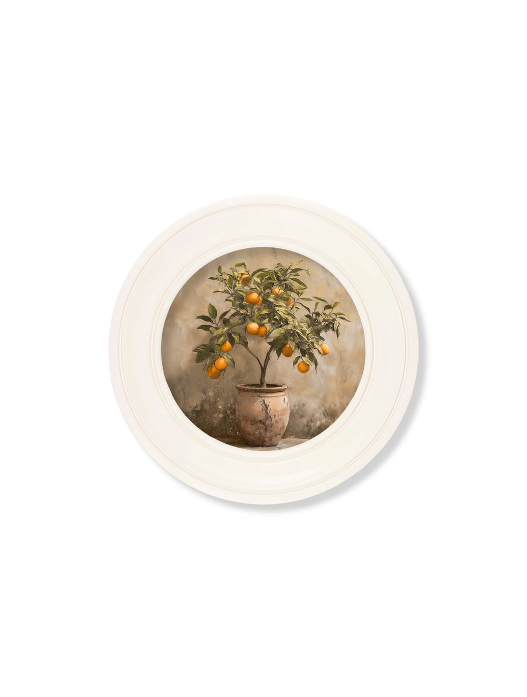Mediterranean Orange Tree - Oxford Strong White Round Frame Mediterranean Orange Tree