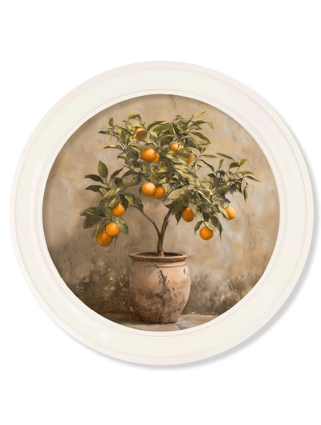 Mediterranean Orange Tree - Oxford Strong White Round Frame Mediterranean Orange Tree