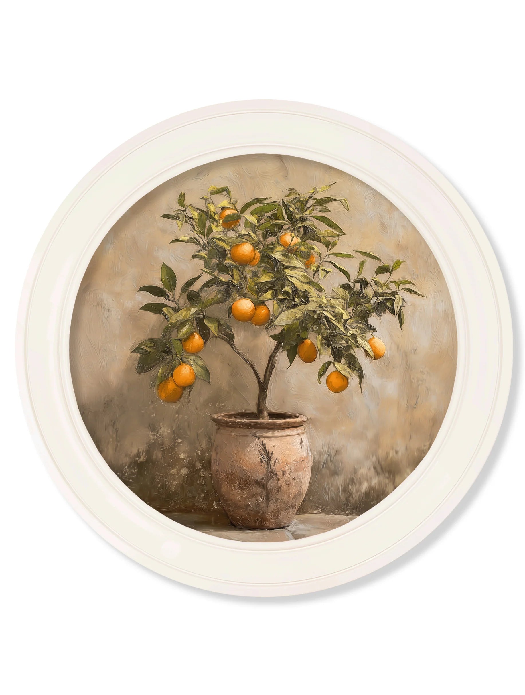 Mediterranean Orange Tree - Oxford Strong White Round Frame Mediterranean Orange Tree